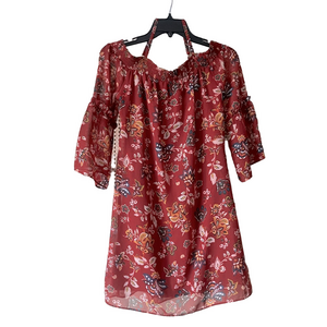 A. Byer Red and White Ruffled Off-the-Shoulder Sundress